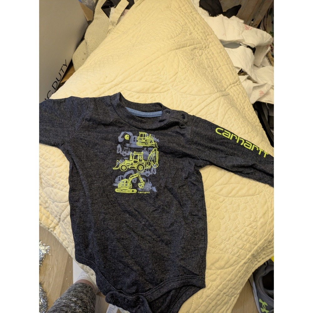 9 Month Carhart Long Sleeve One Piece Body Shirt With Trucks